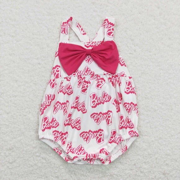 Cartoon Dolls Hot Pink Bow Girls Summer Romper