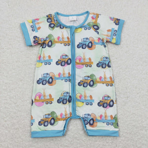 Truck Eggs Blue Green Boys Easter Romper