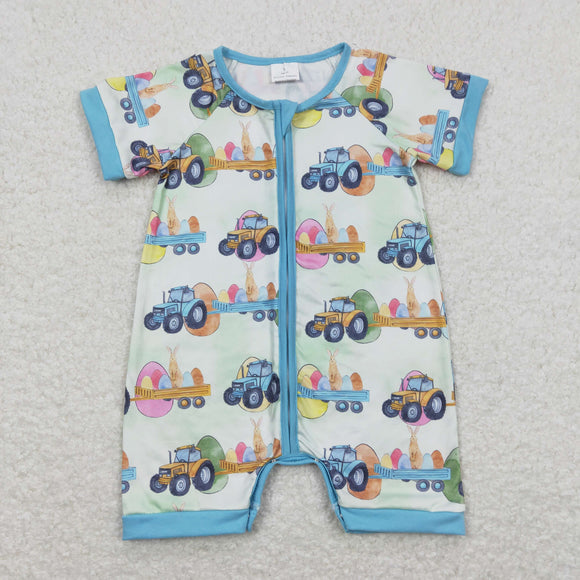 Truck Eggs Blue Green Boys Easter Romper