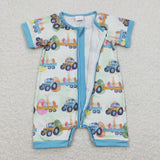 Truck Eggs Blue Green Boys Easter Romper