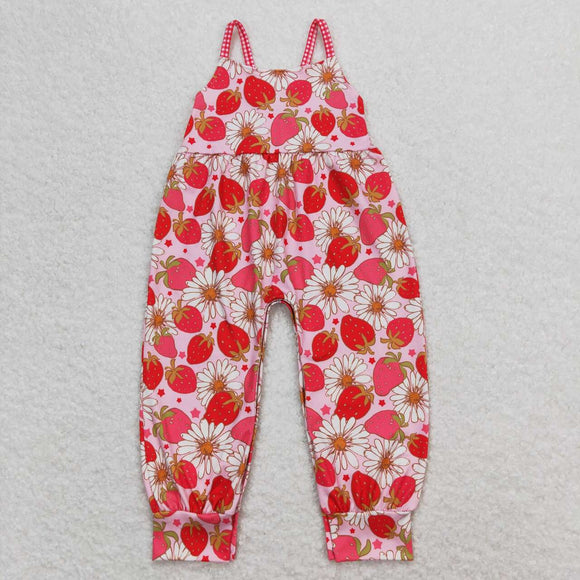 Strawberry Floral Pink Girls Summer Romper