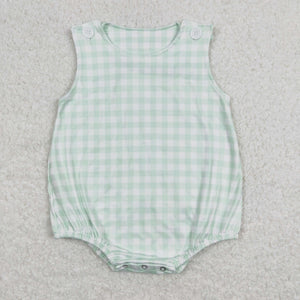 Green Plaid Boys Summer Romper