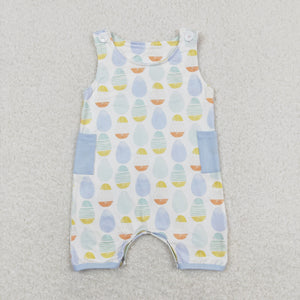 Colorful Eggs Blue White Boys Easter Romper