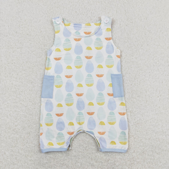 Colorful Eggs Blue White Boys Easter Romper