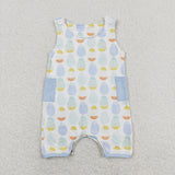 Colorful Eggs Blue White Boys Easter Romper