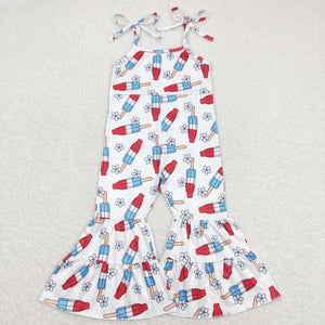 Floral White Girls 4th of July Jumpsuit