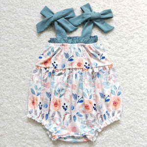 Floral Blue Ruffles Girls Summer Romper