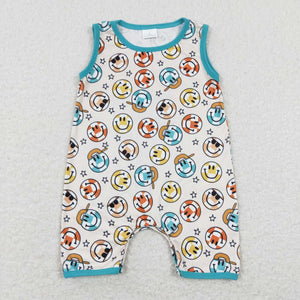Smile Blue Beige Boys Summer Romper