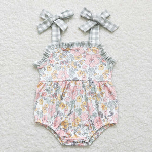 Floral Green Plaid Ruffles Girls Summer Romper