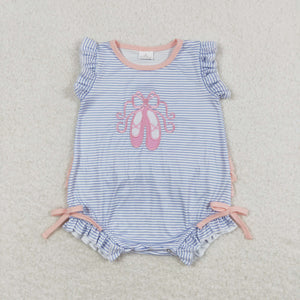 Ballet Shoes Blue Stripe Pink Ruffles Girls Summer Romper