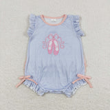 Ballet Shoes Blue Stripe Pink Ruffles Girls Summer Romper
