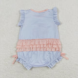Ballet Shoes Blue Stripe Pink Ruffles Girls Summer Romper