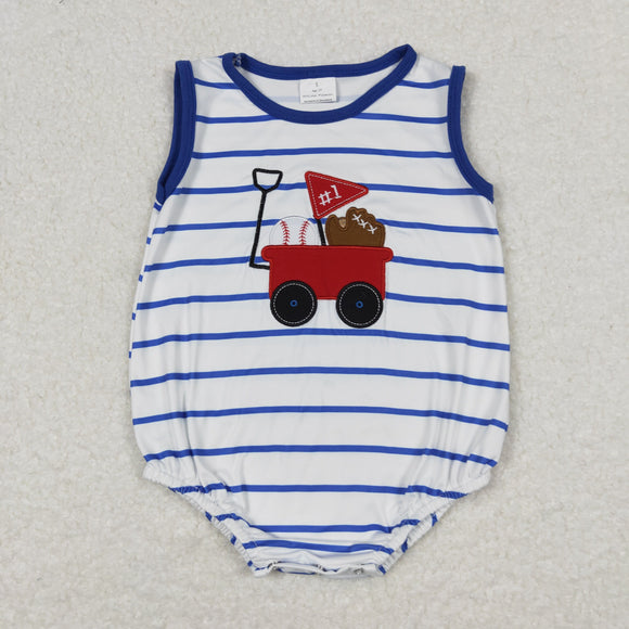 Baseball Blue Stripe Boys Summer Romper