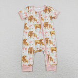 Floral Cows Print Pink Girls Summer Romper