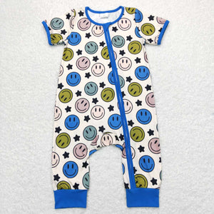Smile Stars Blue Beige Boys Summer Romper