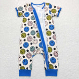 Smile Stars Blue Beige Boys Summer Romper