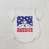 America Highland Cow Beige Boys 4th of July Romper