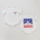 America Highland Cow Beige Boys 4th of July Romper