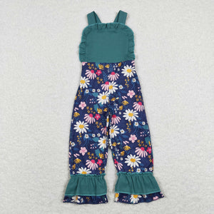 Floral Navy Green Girls Jumpsuit