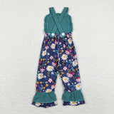 Floral Navy Green Girls Jumpsuit