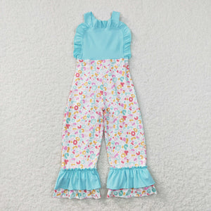 Colorful Leopard Print Blue Girls Jumpsuit