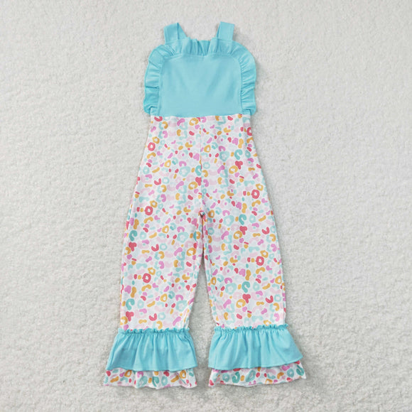 Colorful Leopard Print Blue Girls Jumpsuit