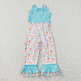 Colorful Leopard Print Blue Girls Jumpsuit