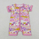 Smile Floral Plaid Pink Girls Summer Romper