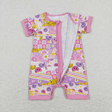 Smile Floral Plaid Pink Girls Summer Romper
