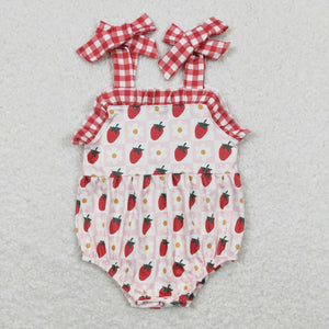 Floral Strawberry Plaid Girls Summer Romper