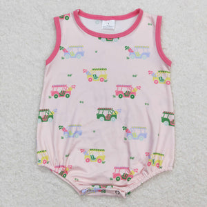 Golf Tour Car Pink Girls Summer Romper