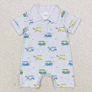 Golf Cart Doll Collar Blue Boys Summer Romper