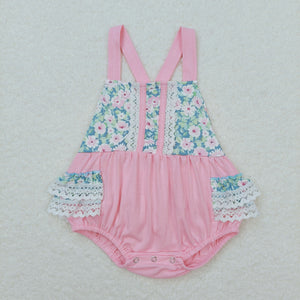 Floral Lace Ruffles Pink Girls Summer Romper