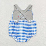 Police Blue Plaid Gray Boys Summer Romper