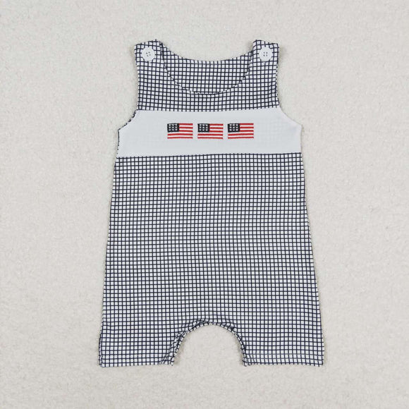 Flag White Black Plaid Boys 4th of July Romper