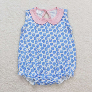 Pearl Shell Pink Doll Collar Girls Summer Romper