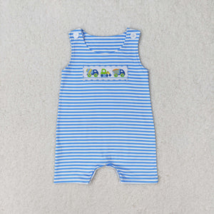 Construction Truck Blue Stripe Boys Summer Romper