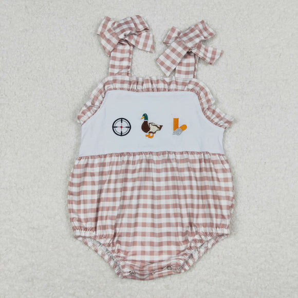 Aim Duck Brown Plaid Girls Summer Romper