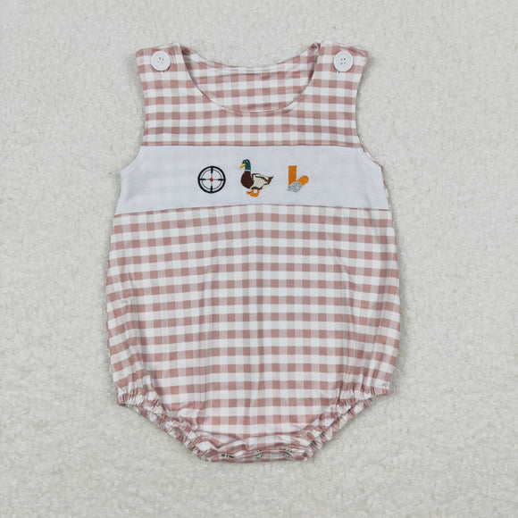 Aim Duck Brown Plaid Boys Summer Romper