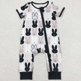 Bunny Black Gray Boys Easter Romper