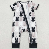 Bunny Black Gray Boys Easter Romper