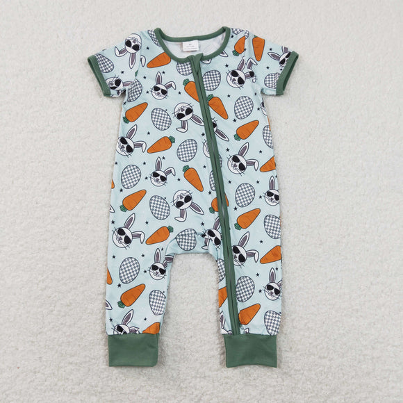 Bunny Carrots Eggs Green Boys Easter Romper