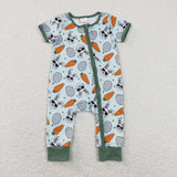 Bunny Carrots Eggs Green Boys Easter Romper