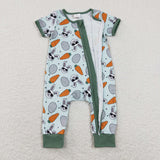 Bunny Carrots Eggs Green Boys Easter Romper