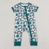 Smile Rainbow Plaid Green Girls Summer Romper