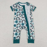 Smile Rainbow Plaid Green Girls Summer Romper