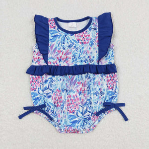 Floral Blue Ruffles Girls Summer Romper