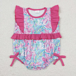 Floral Hot Pink Ruffles Girls Summer Romper