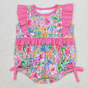 Floral Hot Pink Ruffles Girls Summer Romper