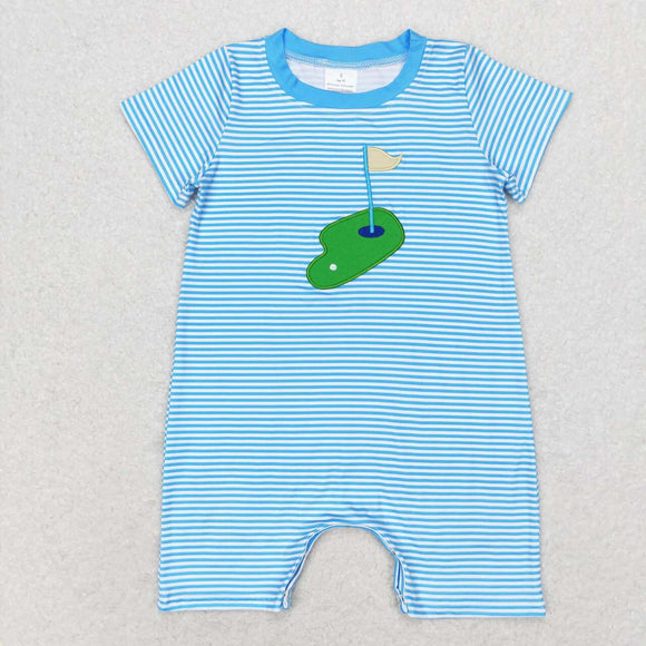 Golf Course Stripe Blue Boys Summer Romper